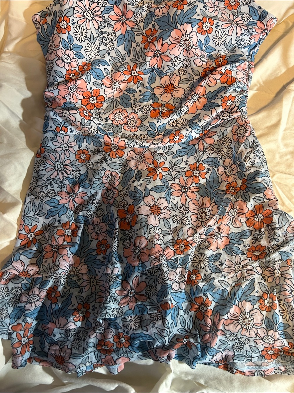 CiCiBird NWT Blue Floral Scoop Neck One-Piece Swimdress W/3 Layer Skirt, XL - Picture 3 of 8